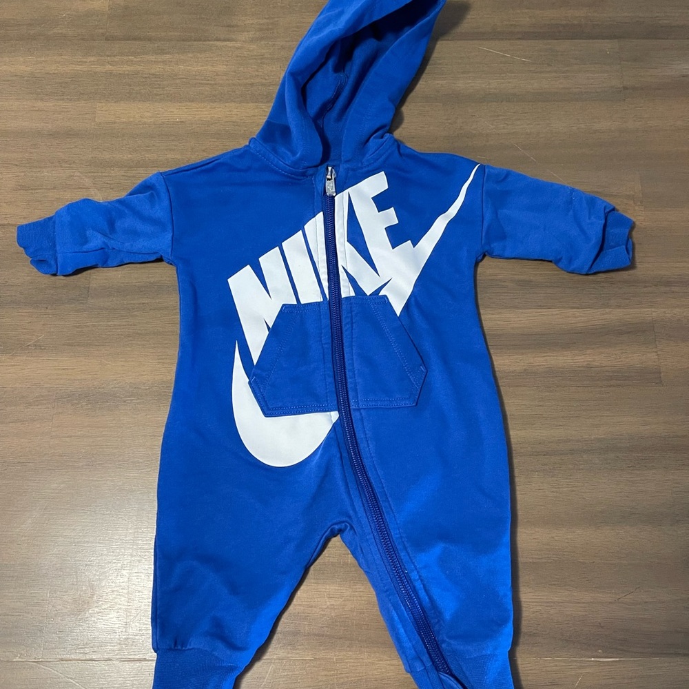 Nike Blue and White Bodysuit with Hood and Zipper